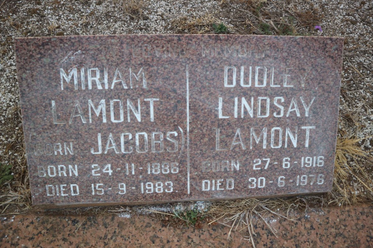 LAMONT Miriam nee JACOBS 1886-1983 :: LAMONT Dudley Lindsay 1916-1976