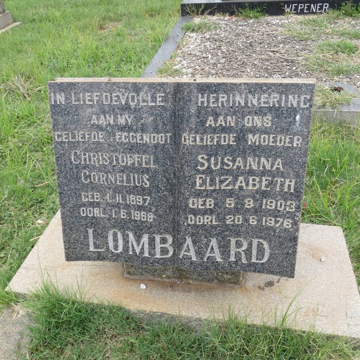 LOMBAARD Christoffel Cornelius 1897-1968 &amp; Susanna Elizabeth 1903-1976