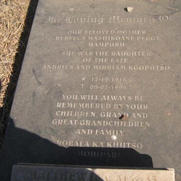 MAMPURU Rebecca Mashikoane 1916-1998