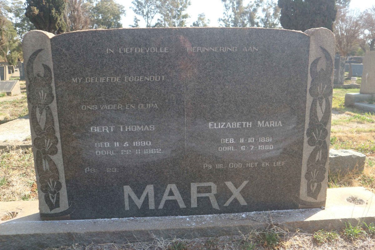 MARX Gert Thomas 1890-1962 & Elizabeth Maria 1891-1980
