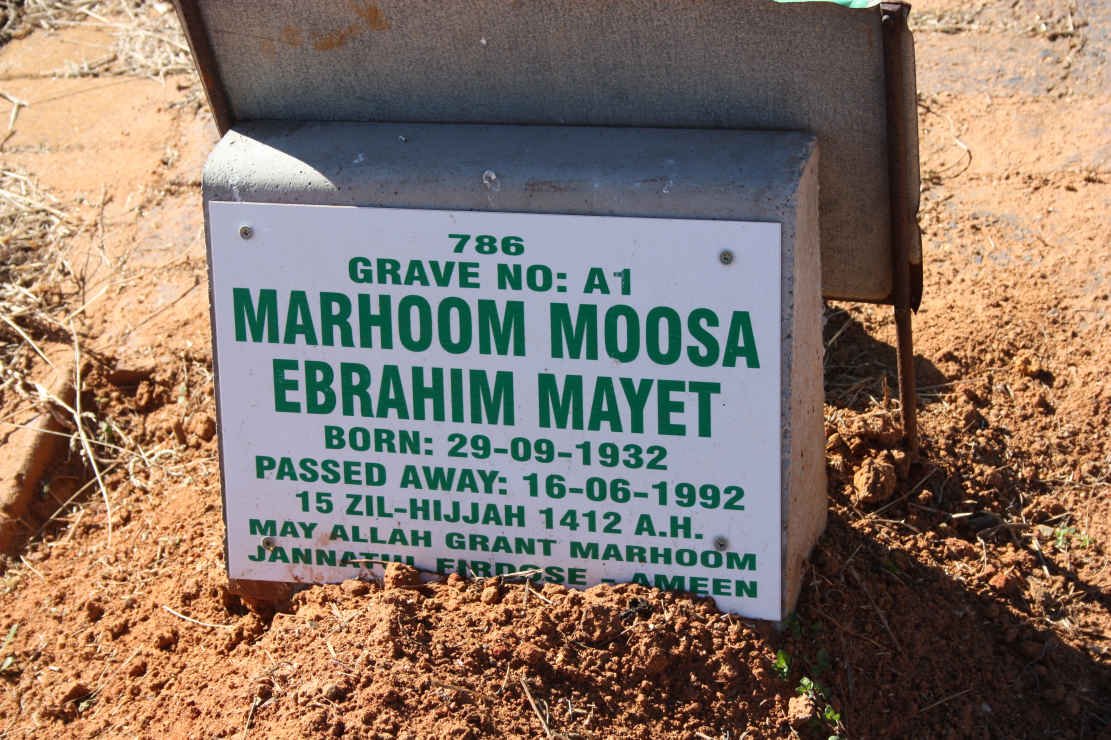 MAYET Marhoom Moosa Ebrahim 1932-1992