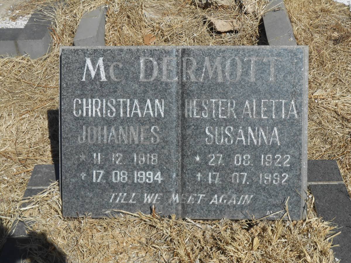 McDERMOTT Christiaan Johannes 1918-1994 &amp; Hester Aletta Susanna 1922-1992