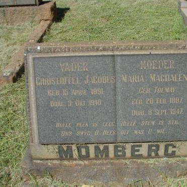 MOMBERG Christoffel Jacobus 1891-1940 &amp; Maria Magdalena TOLMAY 1897-1947