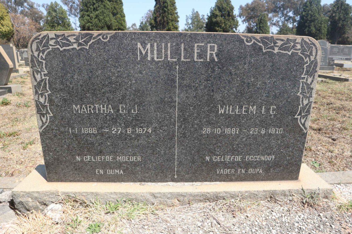 MULLER Willem I.C. 1887-1970 &amp; Martha C.J. 1886-1974