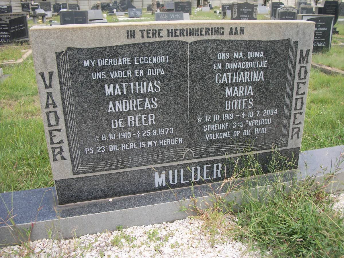 MULDER Mathias Andreas De Beer 1915-1973 &amp; Catharina Maria Botes 1919-2004