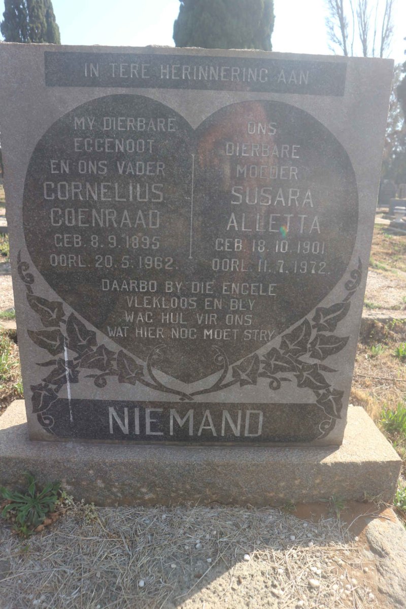 NIEMAND Cornelius Coenraad 1895-1962 & Susara Alletta 1901-1972