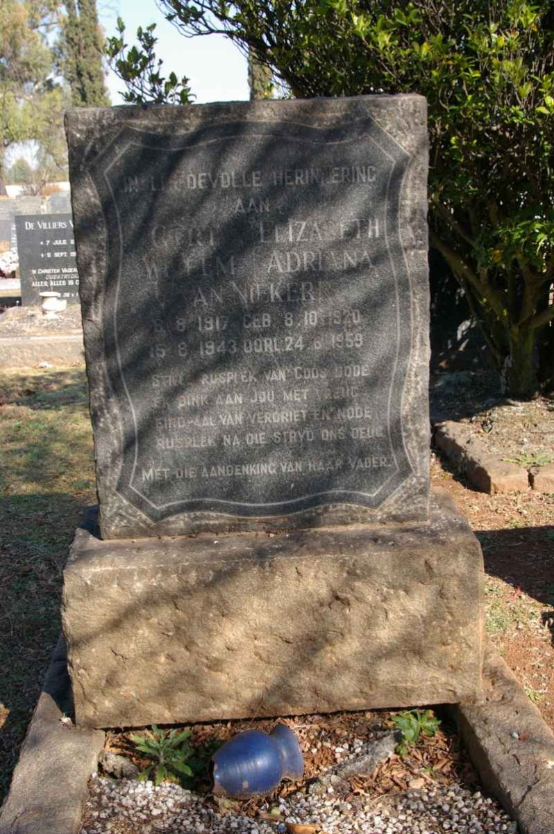 NIEKERK Gert Willem, van 1917-1943 &amp; Elizabeth Adriana 1920-1959