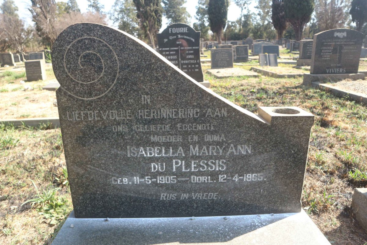 PLESSIS Isabella Mary Ann, du 1905-1965