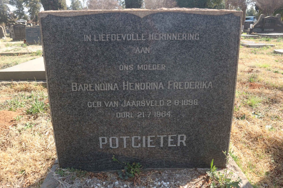POTGIETER Barendina Hendrina Frederika nee VAN JAARSVELD 1896-1964