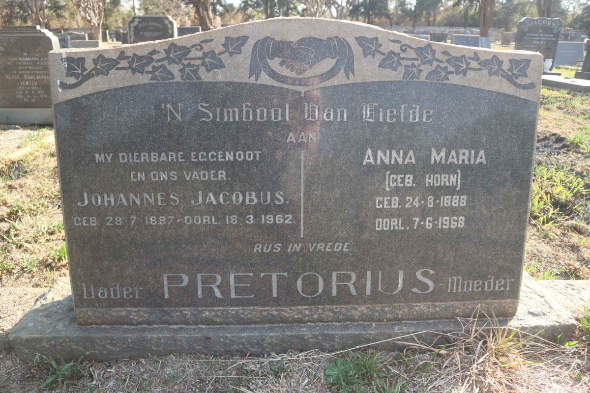 PRETORIUS Johannes Jacobus 1887-1962 & Anna Maria HORN 1888-1968