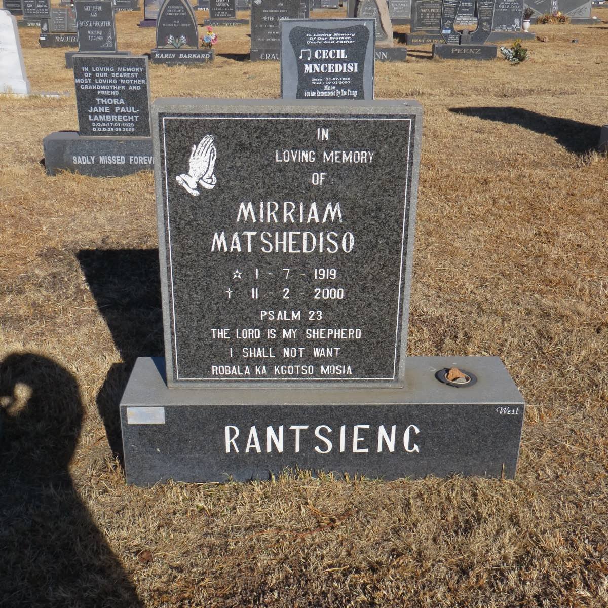 RANTSIENG Mirriam Matshediso 1919-2000