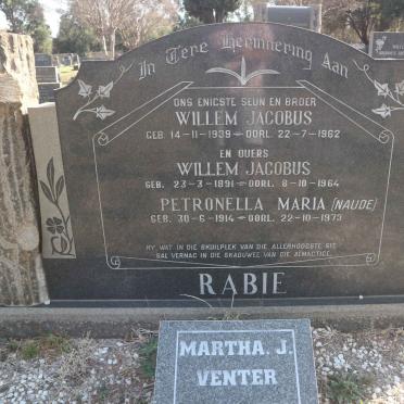 RABIE Willem Jacobus 1891-1964 & Petronella Maria NAUDE 1914-1973 :: RABIE Willem Jacobus 1939-1962 :: VENTER Martha J. 1934-2001_1