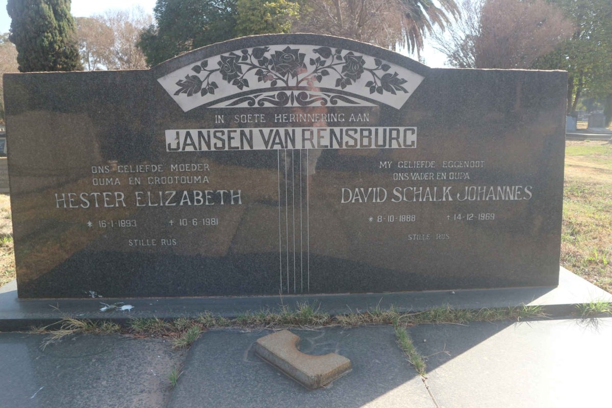RENSBURG David Schalk Johannes, Jansen van 1888-1969 & Hester Elizabeth 1893-1981