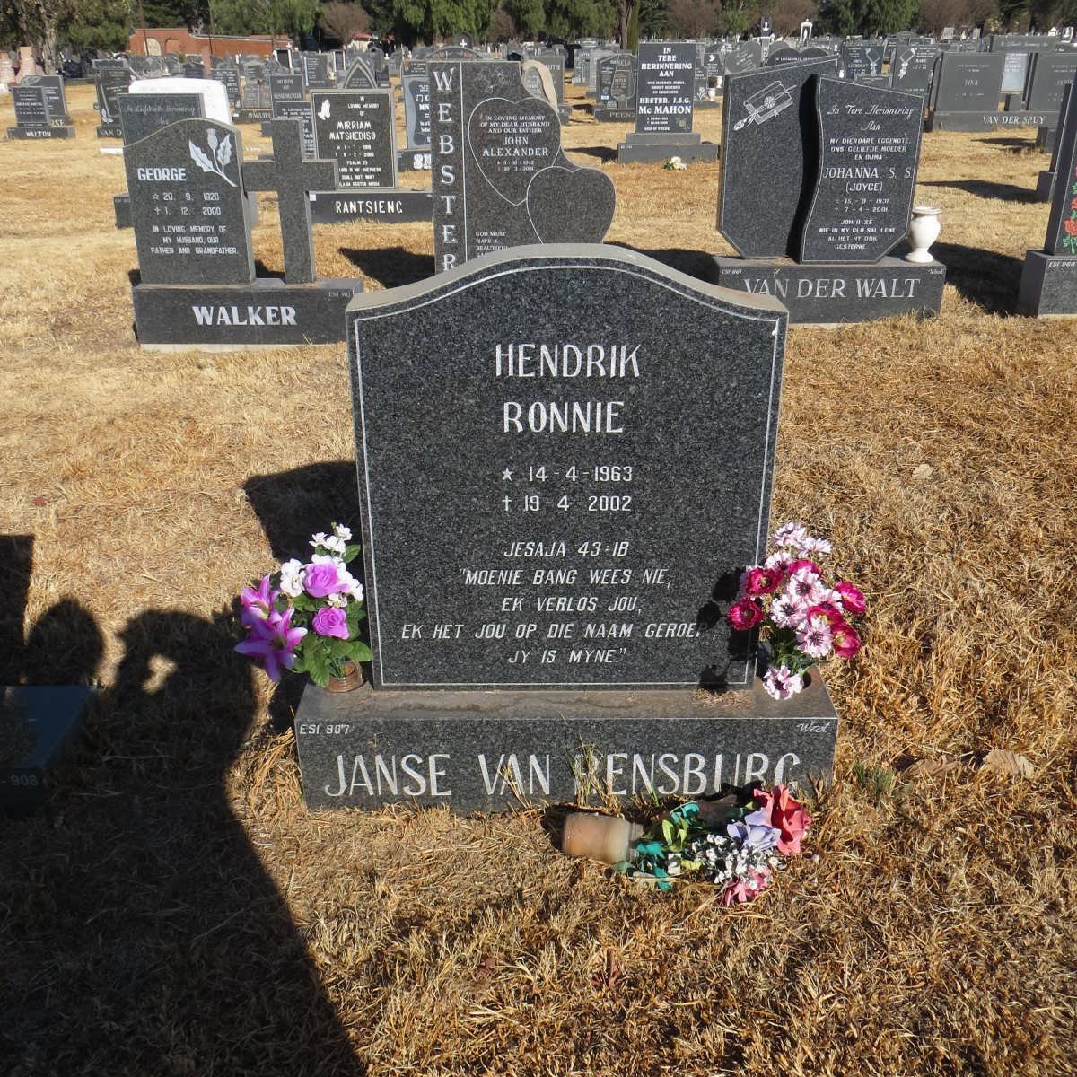 RENSBURG Hendrik Ronnie, Janse van 1963-2002
