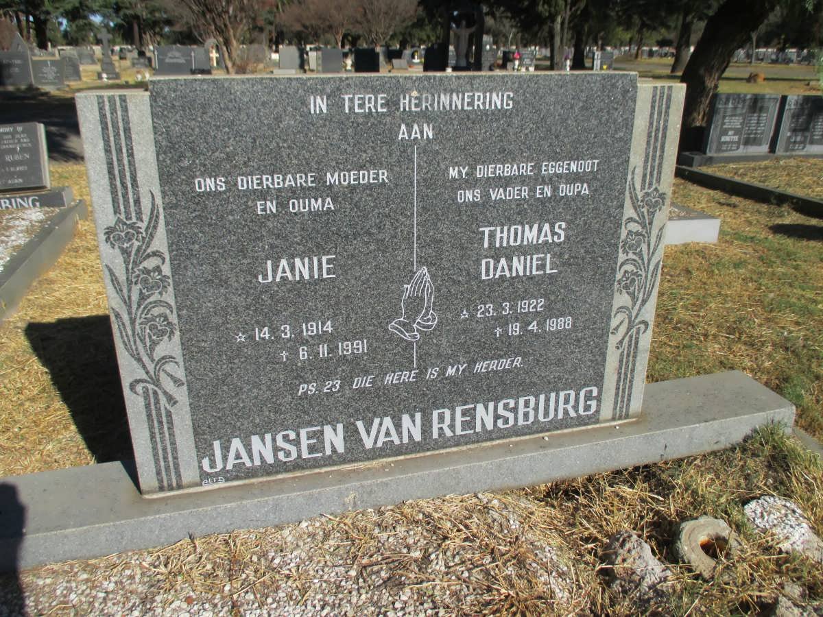 RENSBURG Thomas Daniel, Jansen van 1922-1988 &amp; Janie 1914-1991