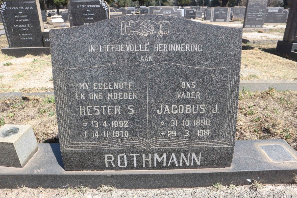 ROTHMANN Jacobus J. 1890-1981 &amp; Hester S. 1892-1970