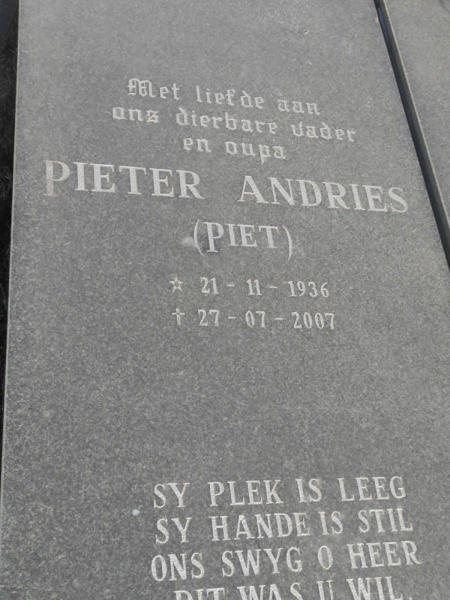 ROUX Pieter Andries, le 1936-2007 &amp; Johanna Susara 1937-1999