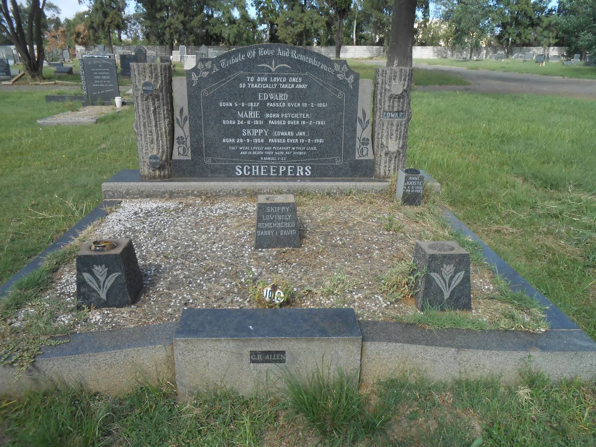 SCHEEPERS Edward 1927-1961 &amp; Marie POTGIETER 1931-1961 :: SCHEEPERS Edward Jnr 1958-1961 :: JOOSTE Anne 1910-1993
