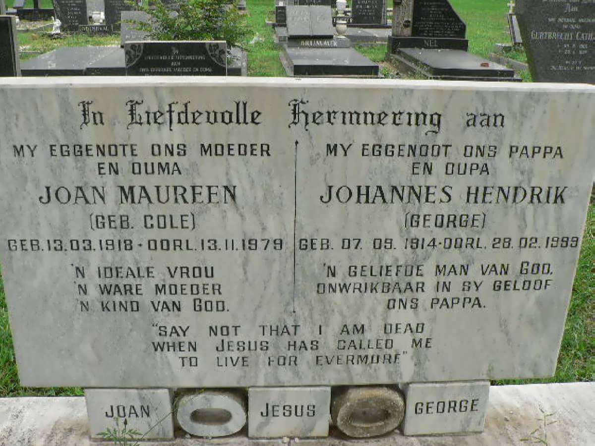 SNYMAN Johannes Hendrik 1914-1999 &amp; Joan Maureen COLE 1918-1979