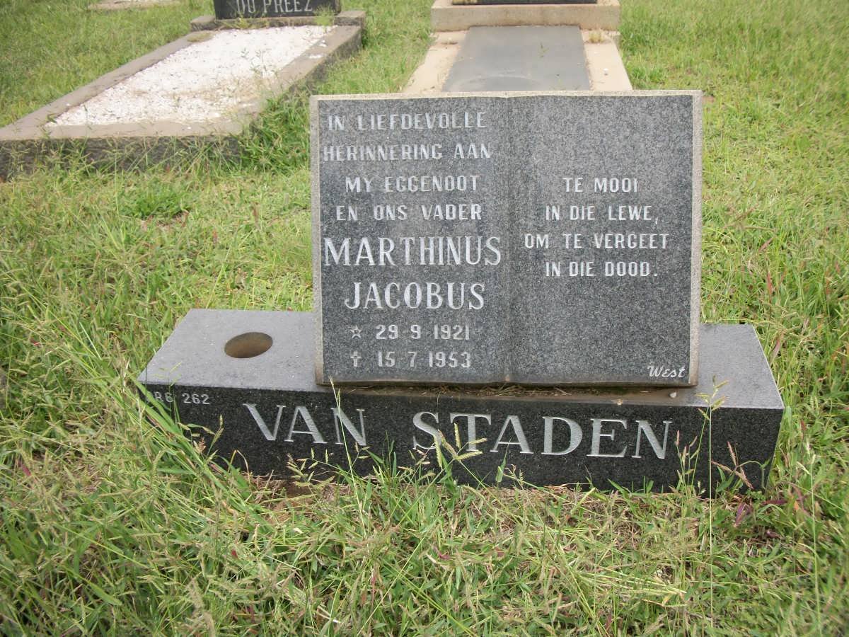STADEN Marthinus Jacobus, van 1921-1953