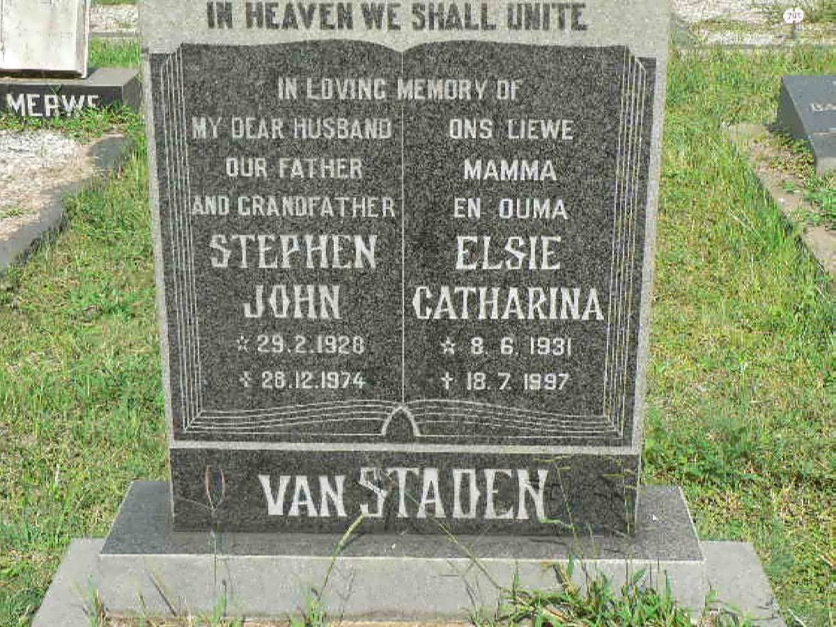 STADEN Stephen John, van 1928-1974 &amp; Elsie Catharina 1931-1997