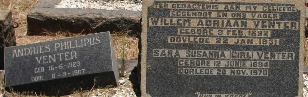 VENTER Willem Adriaan 1892-1931 &amp; Sara Susanna 1894-1970 :: VENTER Andries Phillipus 1923-1967