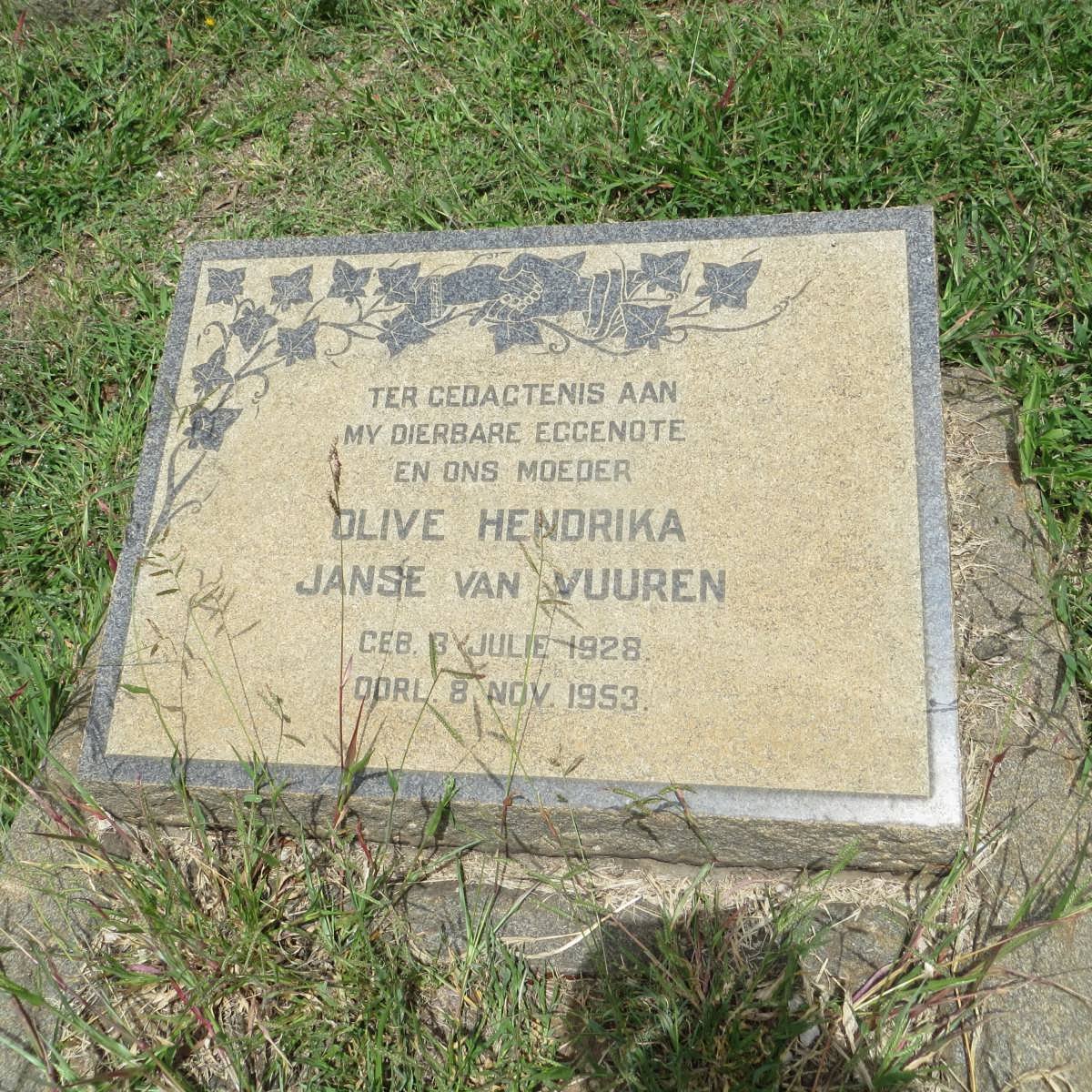 VUUREN Olive Hendrika, Janse van 1928-1953