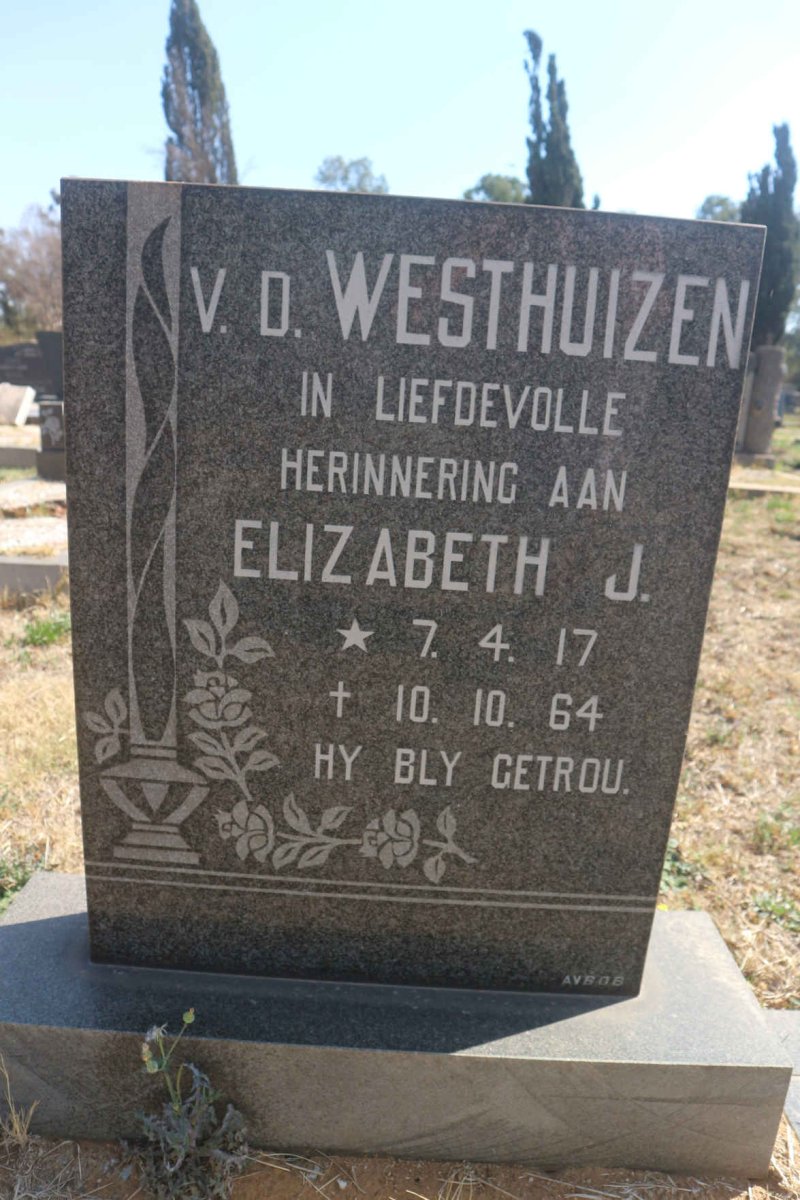 WESTHUIZEN Elizabeth J., v.d. 1917-1964