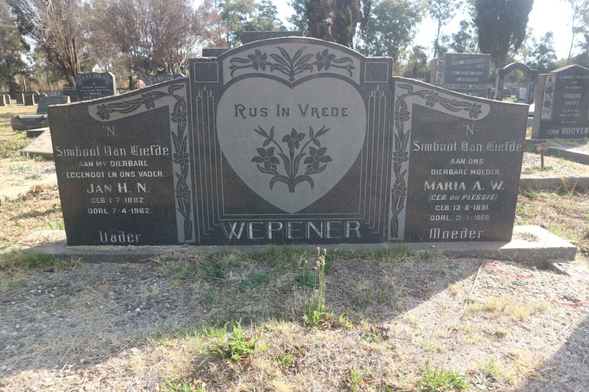 WEPENER Jan H.N. 1882-1962 & Maria A.W. Du PLESSIS 1891-1968