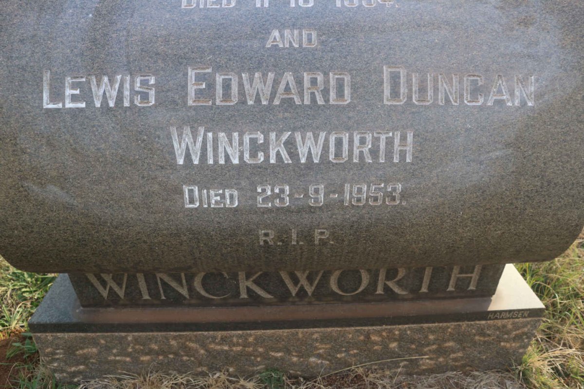 WINCKWORTH Lewis Edward Duncan -1953 &amp; Johanna Francina -1934