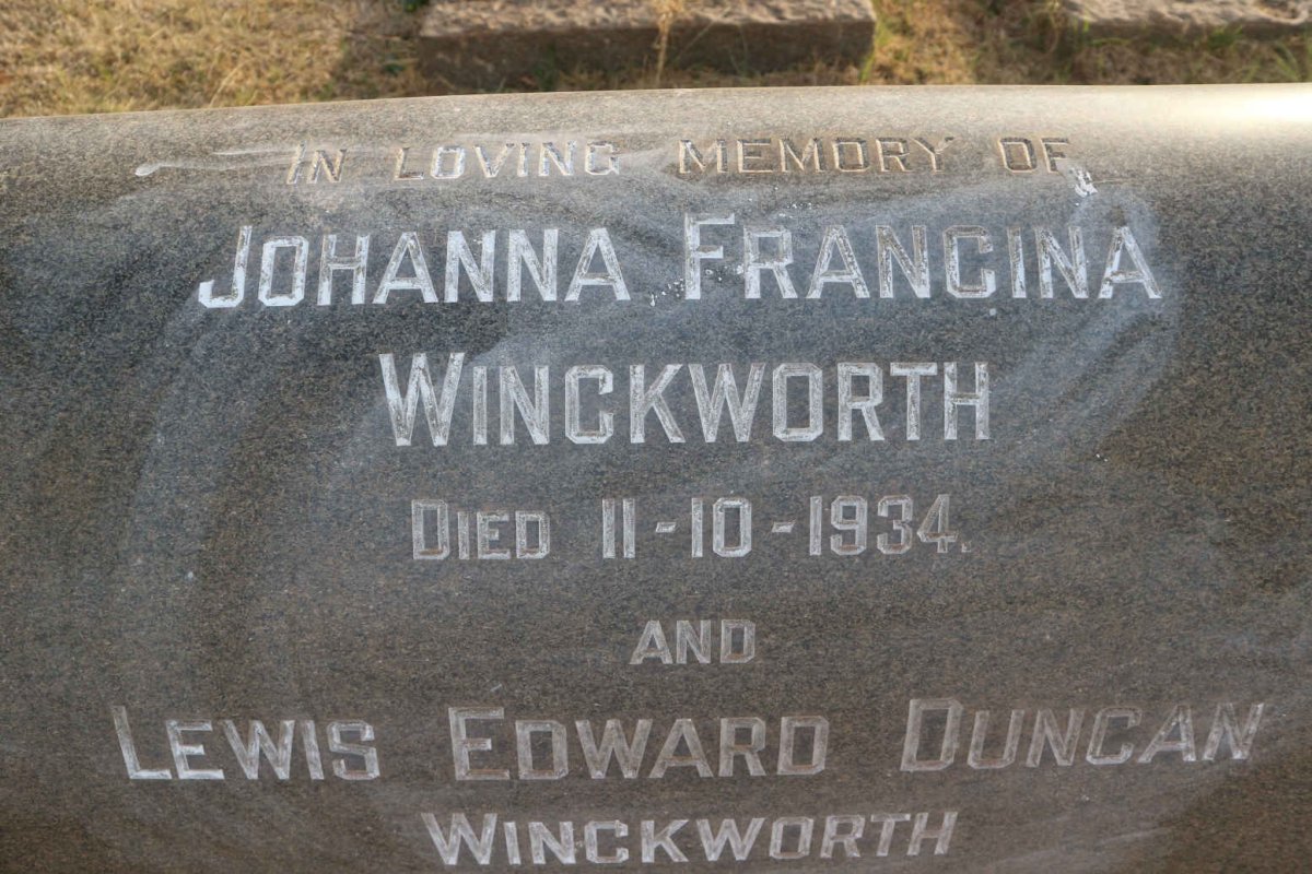 WINCKWORTH Lewis Edward Duncan -1953 &amp; Johanna Francina -1934