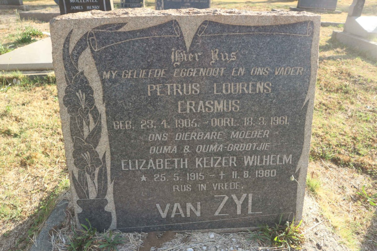 ZYL Petrus Lourens Erasmus, van 1905-1961 & Elizabeth Keizer Wilhelm 1915-1980