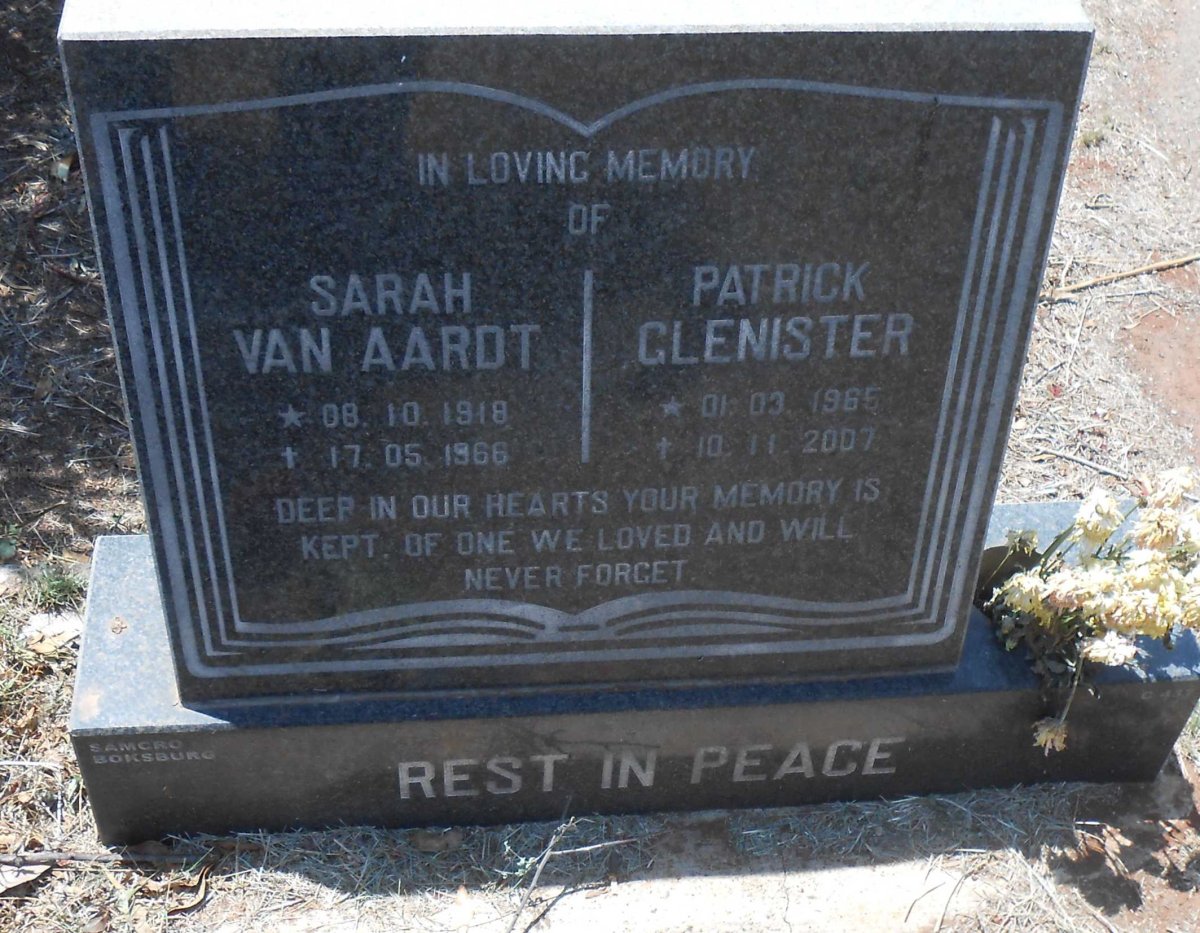 AARDT Sarah, van 1918-1966 :: GLENISTER Patrick 1965-2007