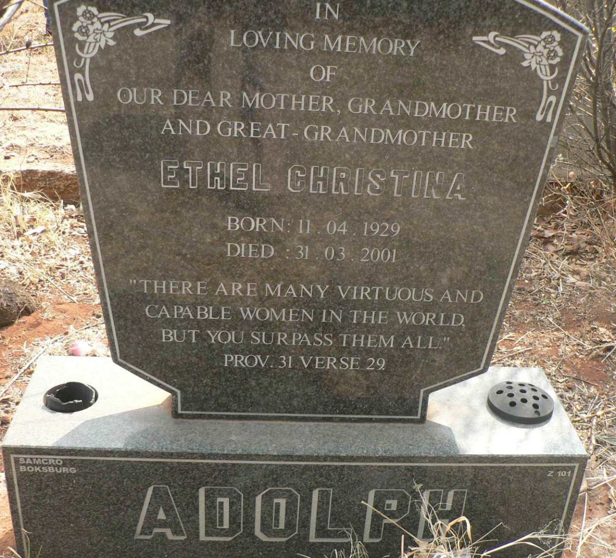 ADOLPH Ethel Christina 1929-2001