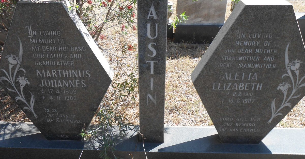 AUSTIN Marthinus Johannes 1909-1982 &amp; Aletta Elizabeth 1910-1987