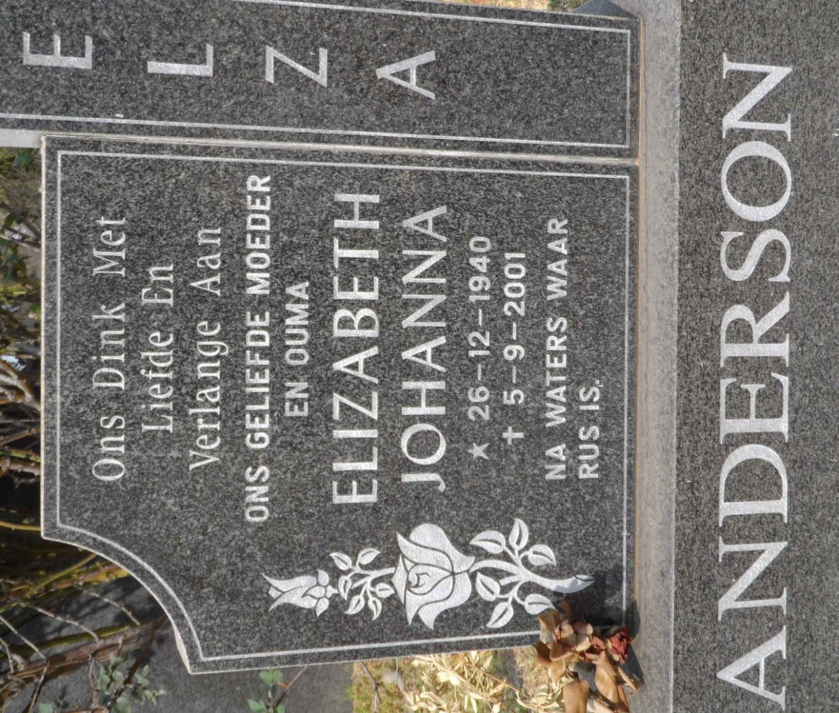 ANDERSON Elizabeth Johanna 1940-2001