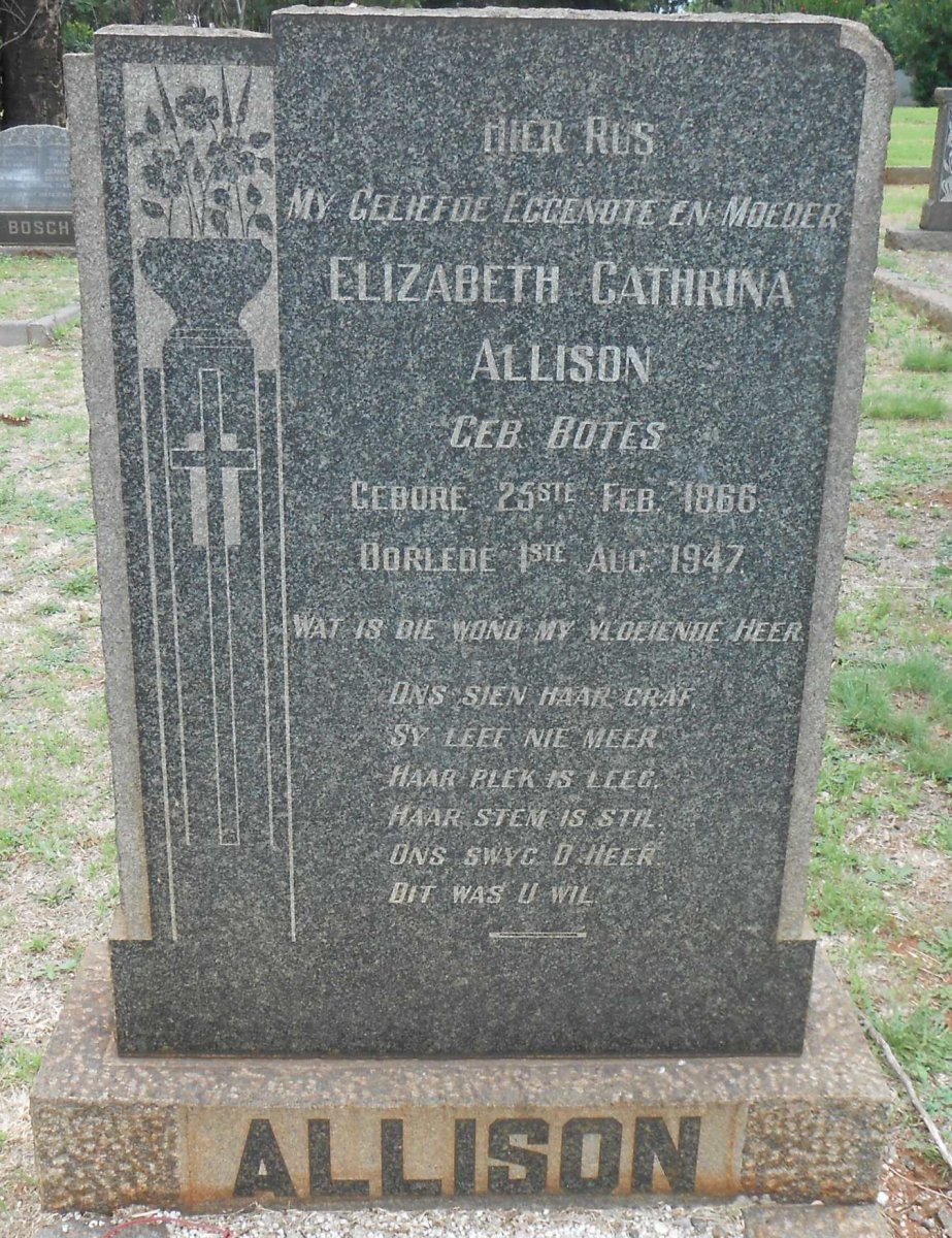ALLISON Elizabeth Cathrina nee BOTES 1866-1947