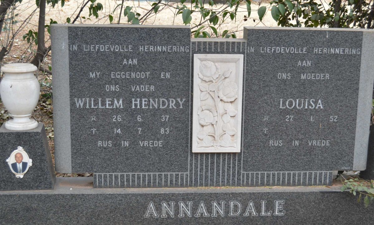 ANNANDALE Willem Hendry 1937-1983 &amp; Louisa 1952-