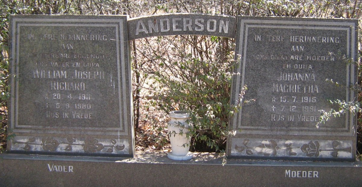 ANDERSON William Joseph Richard 1911-1980 &amp; Johanna Magrietha 1915-1991