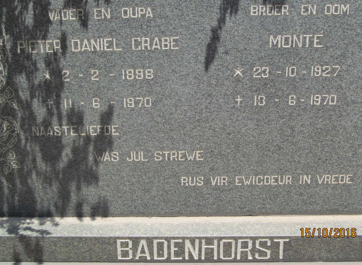 BADENHORST Pieter Daniël Grabe 1898-1970 :: BADENHORST Monté 1927-1970