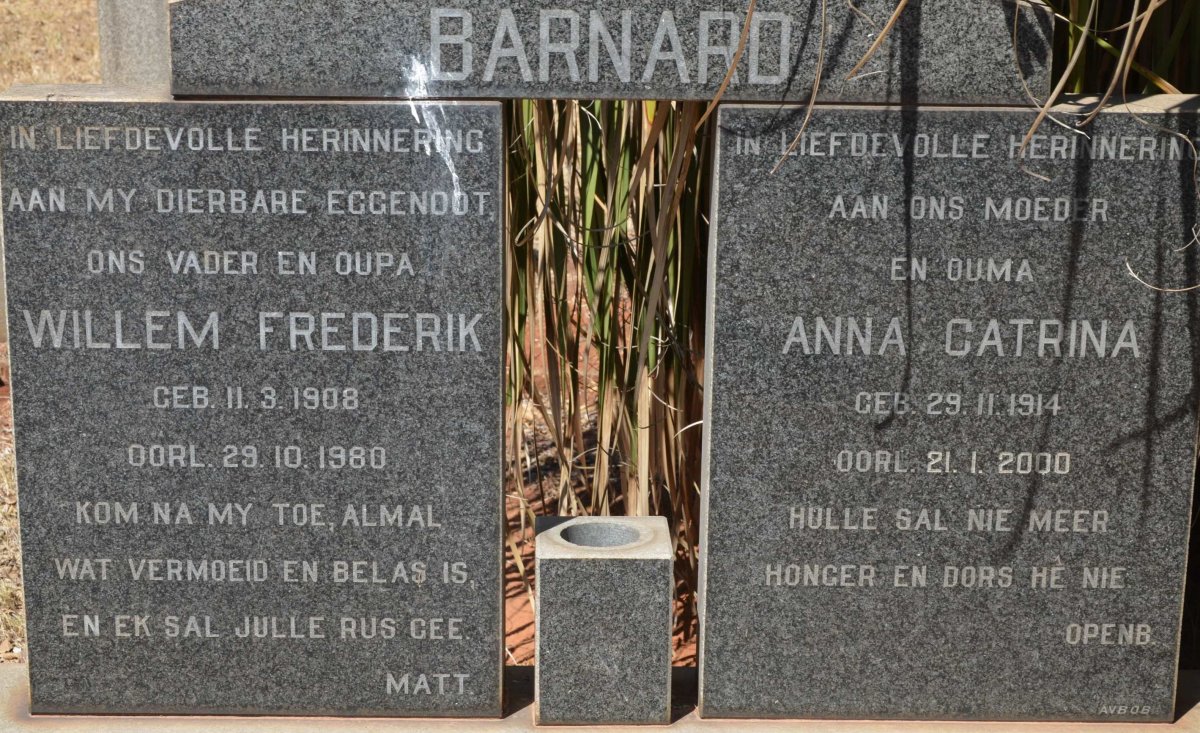 BARNARD Willem Frederik 1908-1980 &amp; Anna Catrina 1914-2000