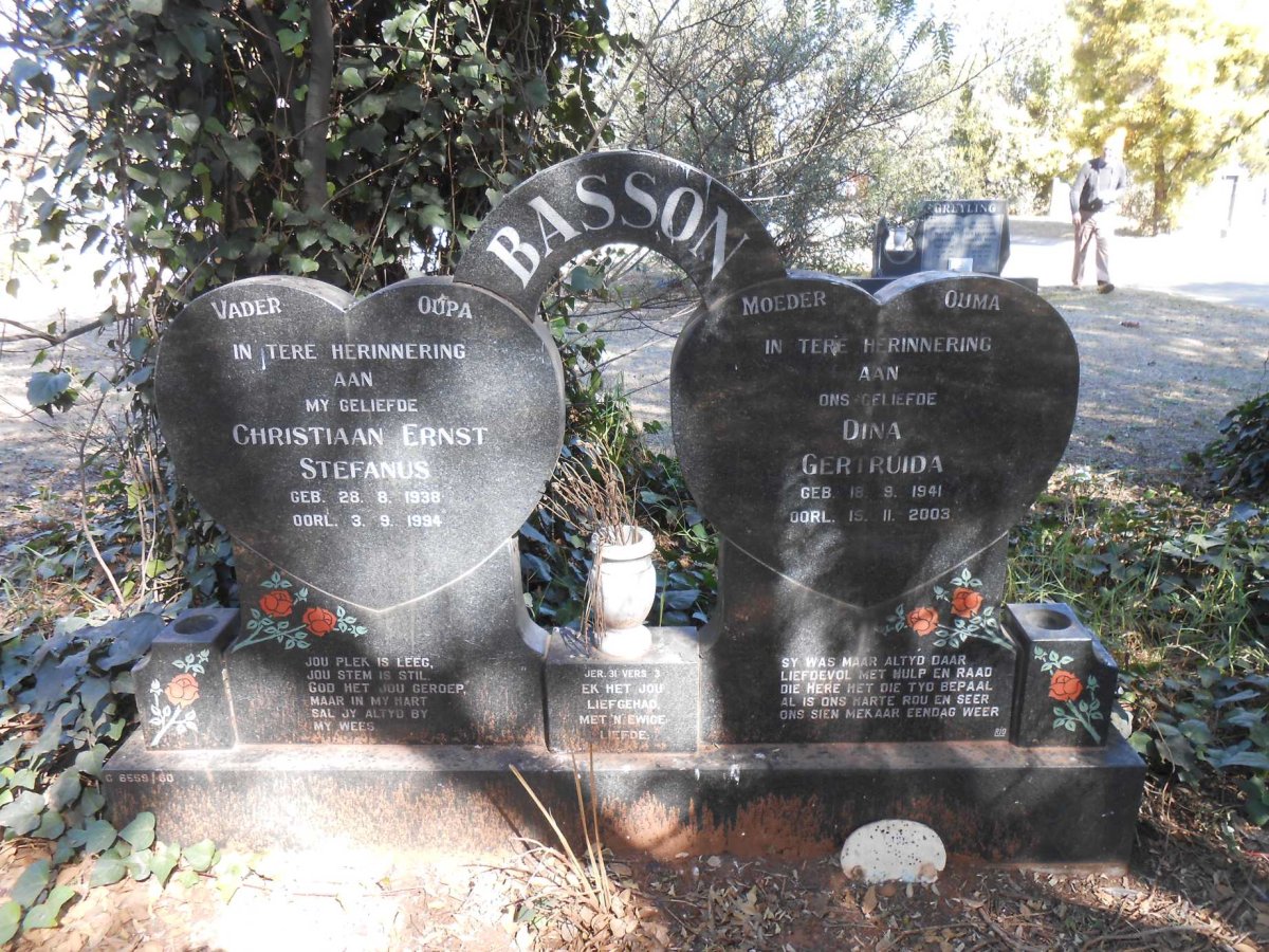 BASSON Christiaan Ernst Stefanus 1938-1994 &amp; Dina Gertruida 1941-2003