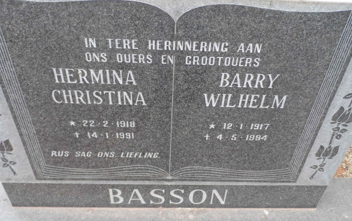 BASSON Barry Wilhelm 1917-1994 &amp; Hermina Christina 1918-1991
