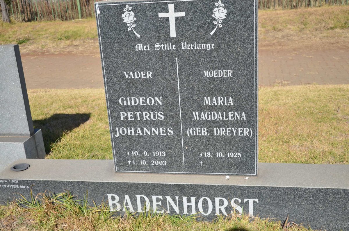 BADENHORST Gideon Petrus Johannes 1913-2003 &amp; Maria Magdalena DREYER 1925-