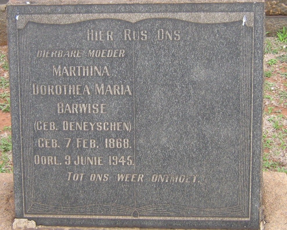 BARWISE Marthina Dorothea Maria nee DENEYSCHEN 1868-1945