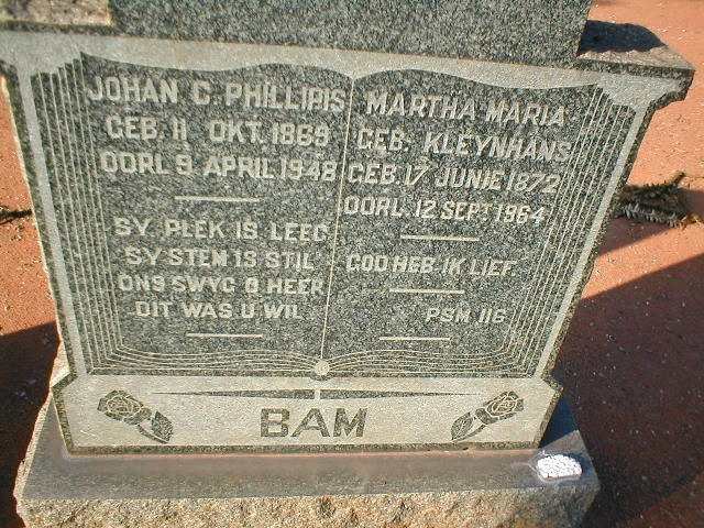 BAM Johan C. Phillipis 1869-1948 &amp; Martha Maria KLEYNHANS 1872-1964
