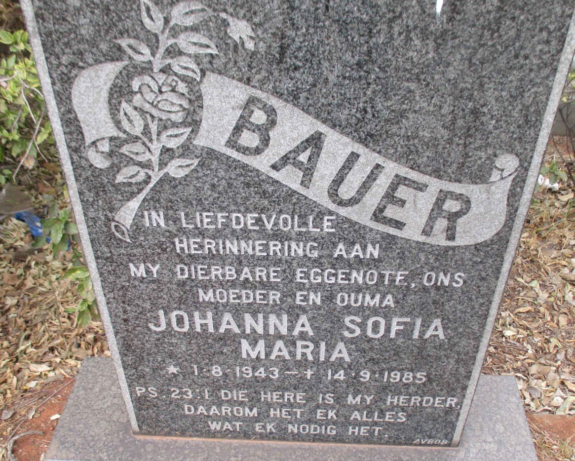 BAUER Johanna Sophia Maria 1943-1985