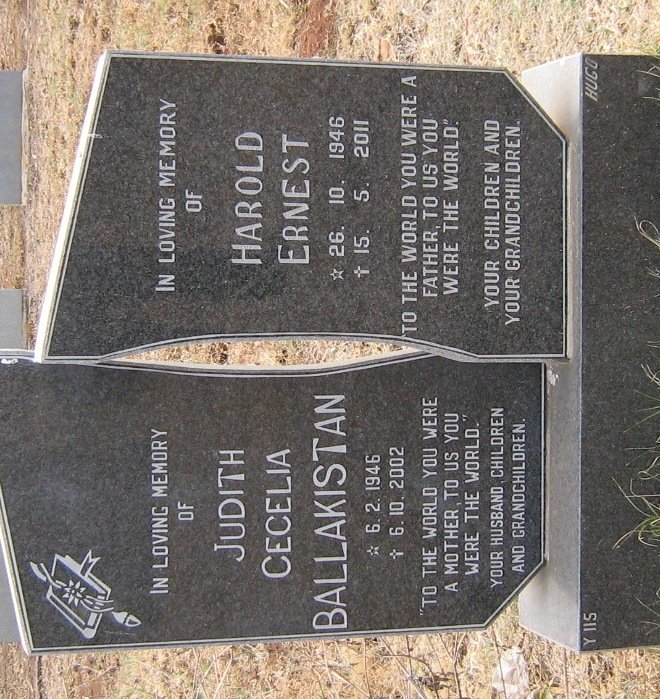BALLAKISTAN Harold Ernest 1946-2011 &amp; Judith Cecelia 1946-2002