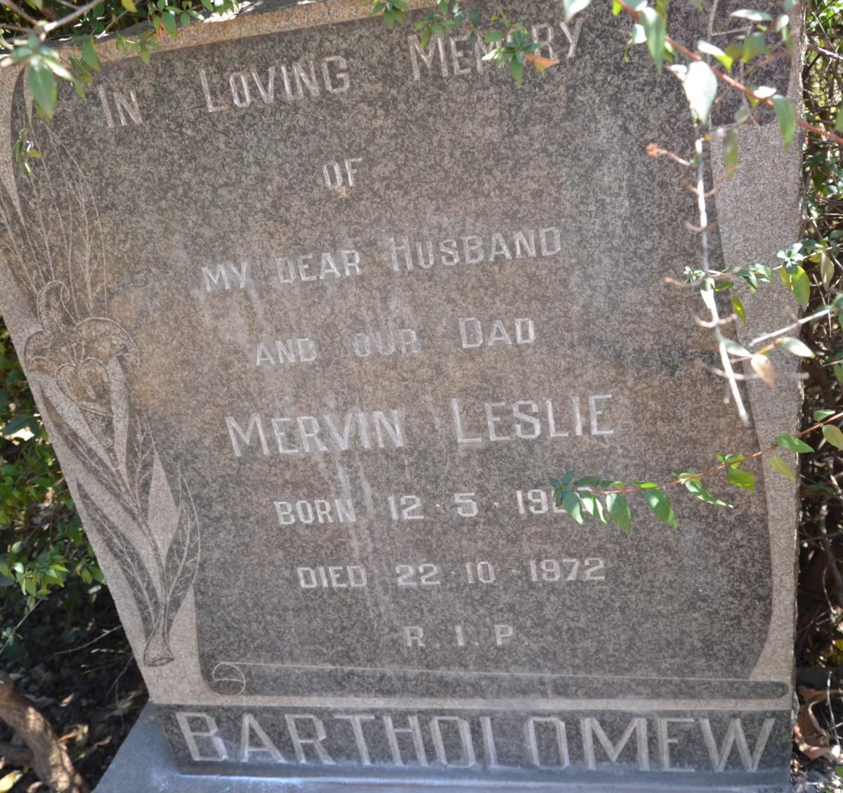 BARTHOLOMEW Mervin Leslie 19??-1972