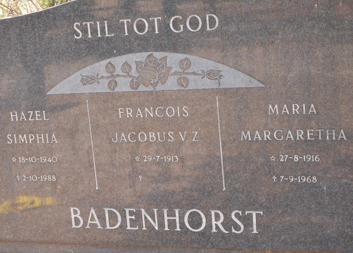 BADENHORST Francois Jacobus V.Z. 1913- &amp; Maria Margaretha 1916-1968 